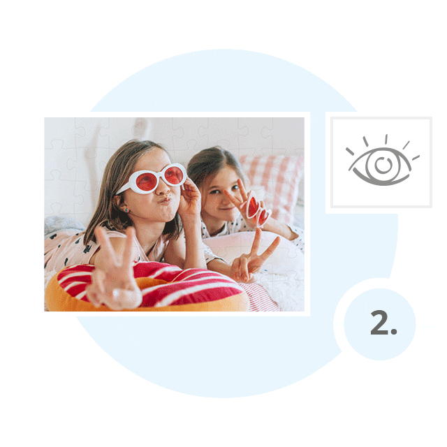 Alege numărul de piese și designul, cu una sau mai multe imagini, precum și textul dorit